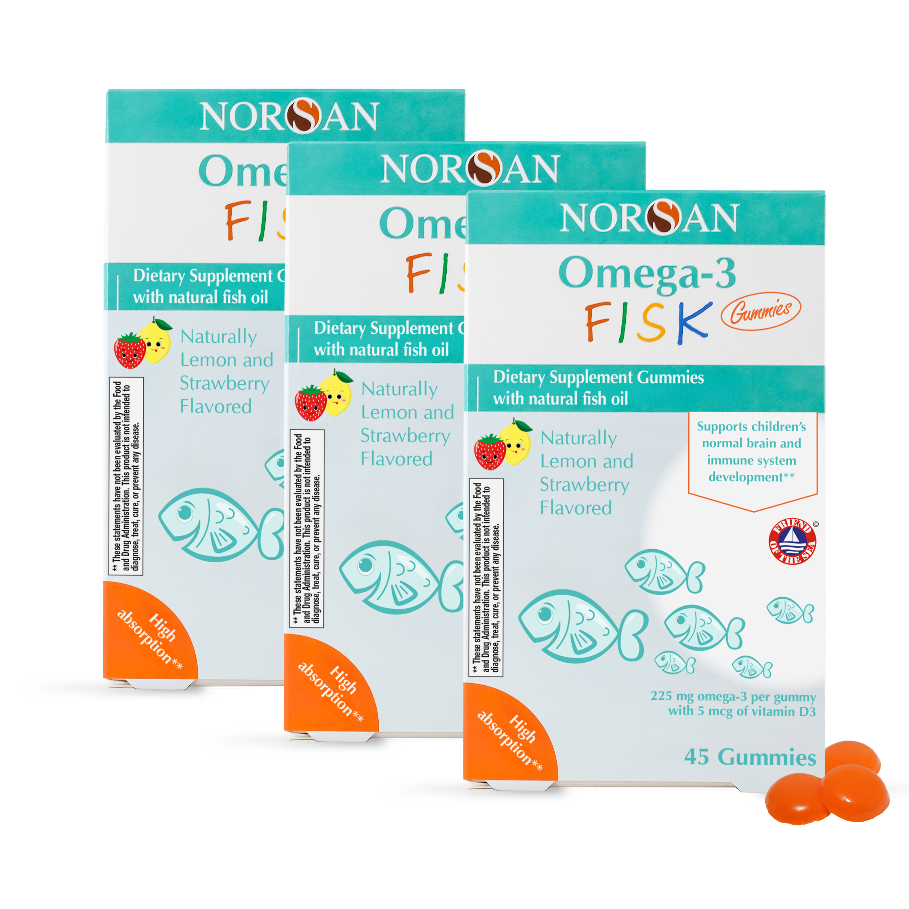 Set of 3x Norsan Omega-3 Fisk Gummies