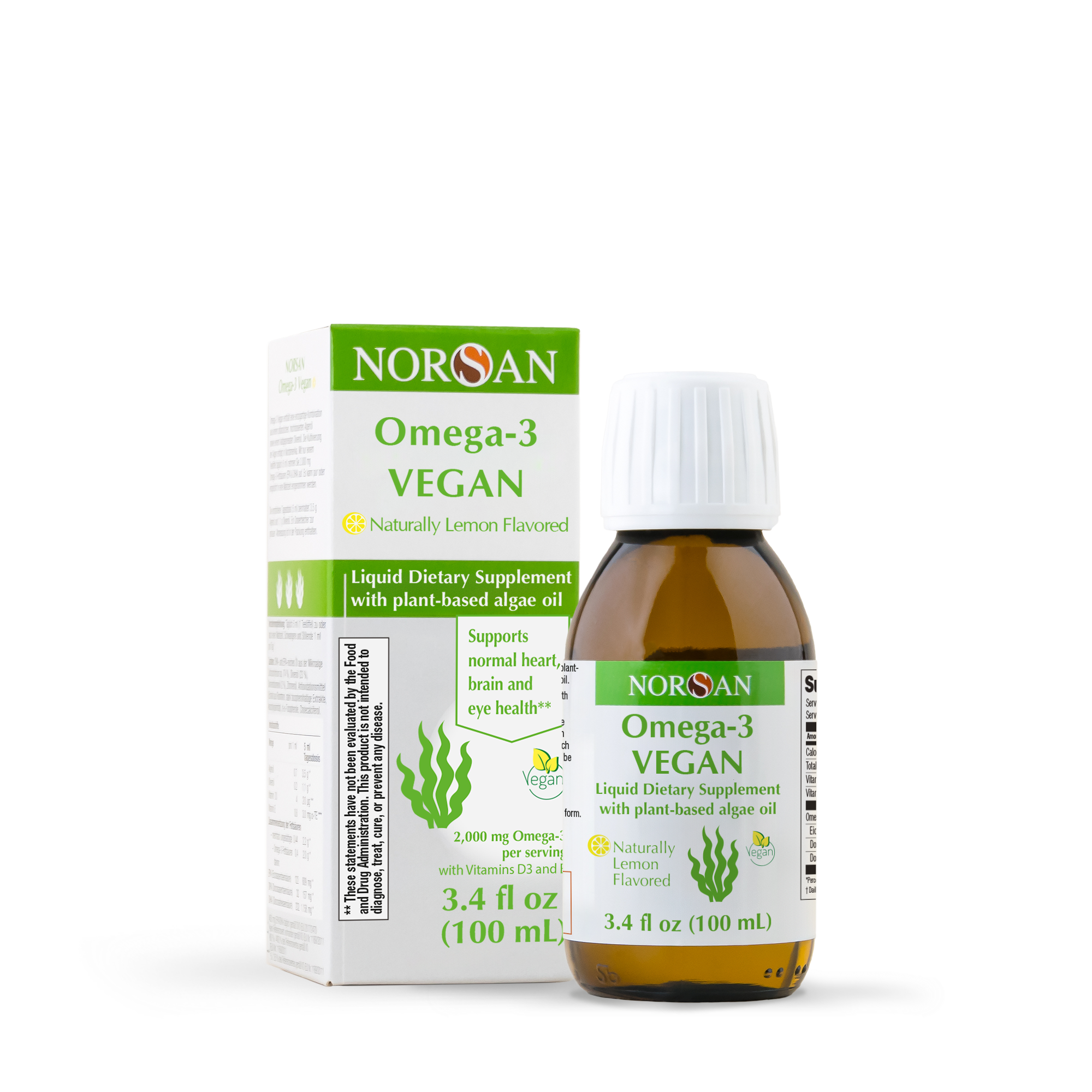 NORSAN OMEGA-3 VEGAN: Naturally Lemon Flavored - 3.4 fl oz (100 ml)