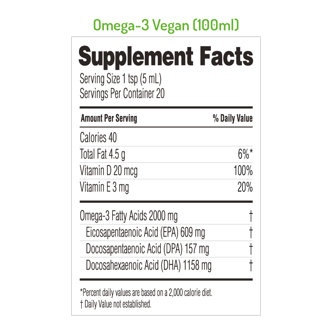 NORSAN OMEGA-3 VEGAN: Naturally Lemon Flavored - 3.4 fl oz (100 ml)