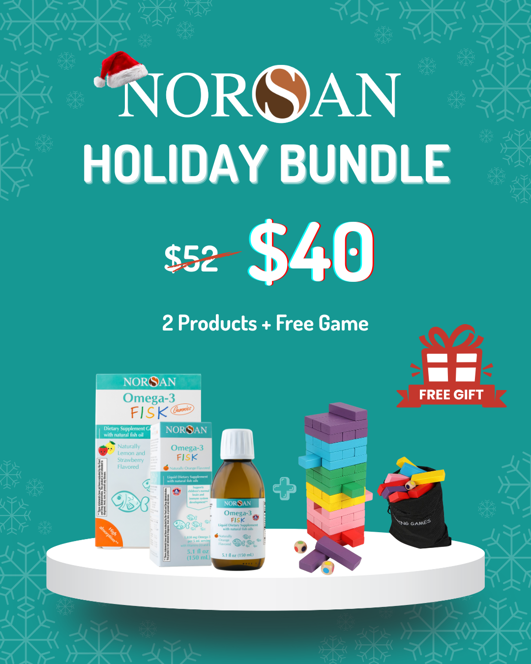 XMAS SET of NORSAN FISK Gummies and OMEGA-3 FISK + Christmas Gift