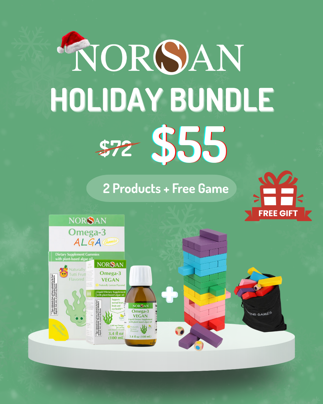 XMAS SET of NORSAN Alga Gummies and VEGAN OMEGA-3 + Christmas Gift