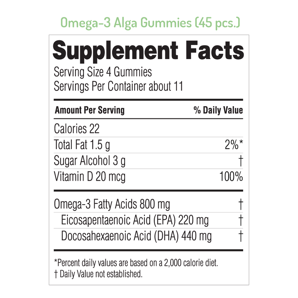Nutrition facts for NORSAN OMEGA-3 VEGAN - 3.4 fl oz (100 ml)