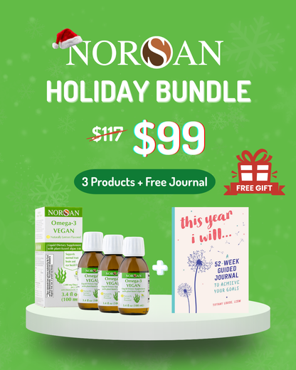 XMAS SET of 3x NORSAN OMEGA-3 VEGAN: Naturally Lemon Flavored - 3.4 fl oz (100 ml) + Christmas Gift